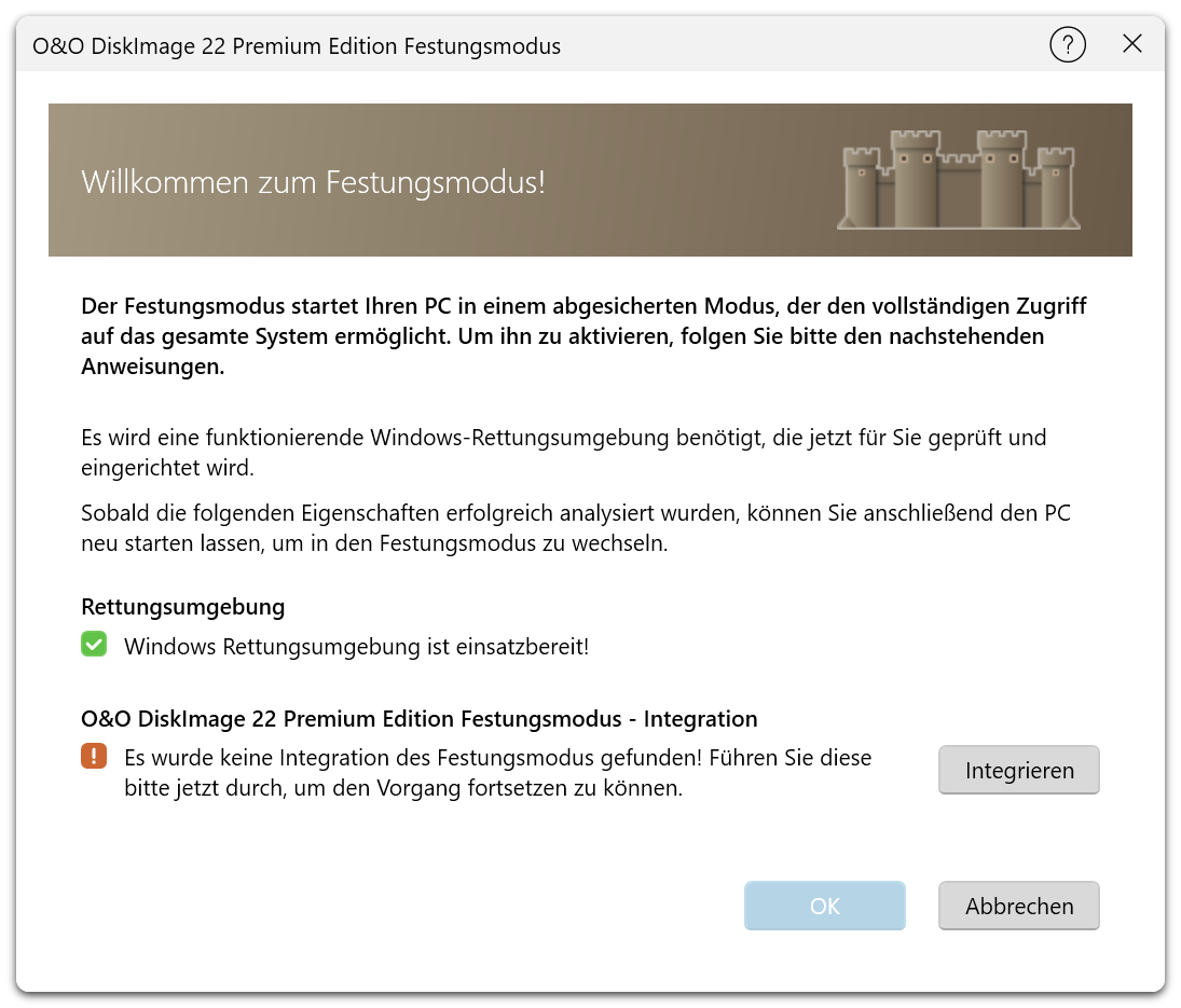 O&O DiskImage 22 Premium - Festungsmodus