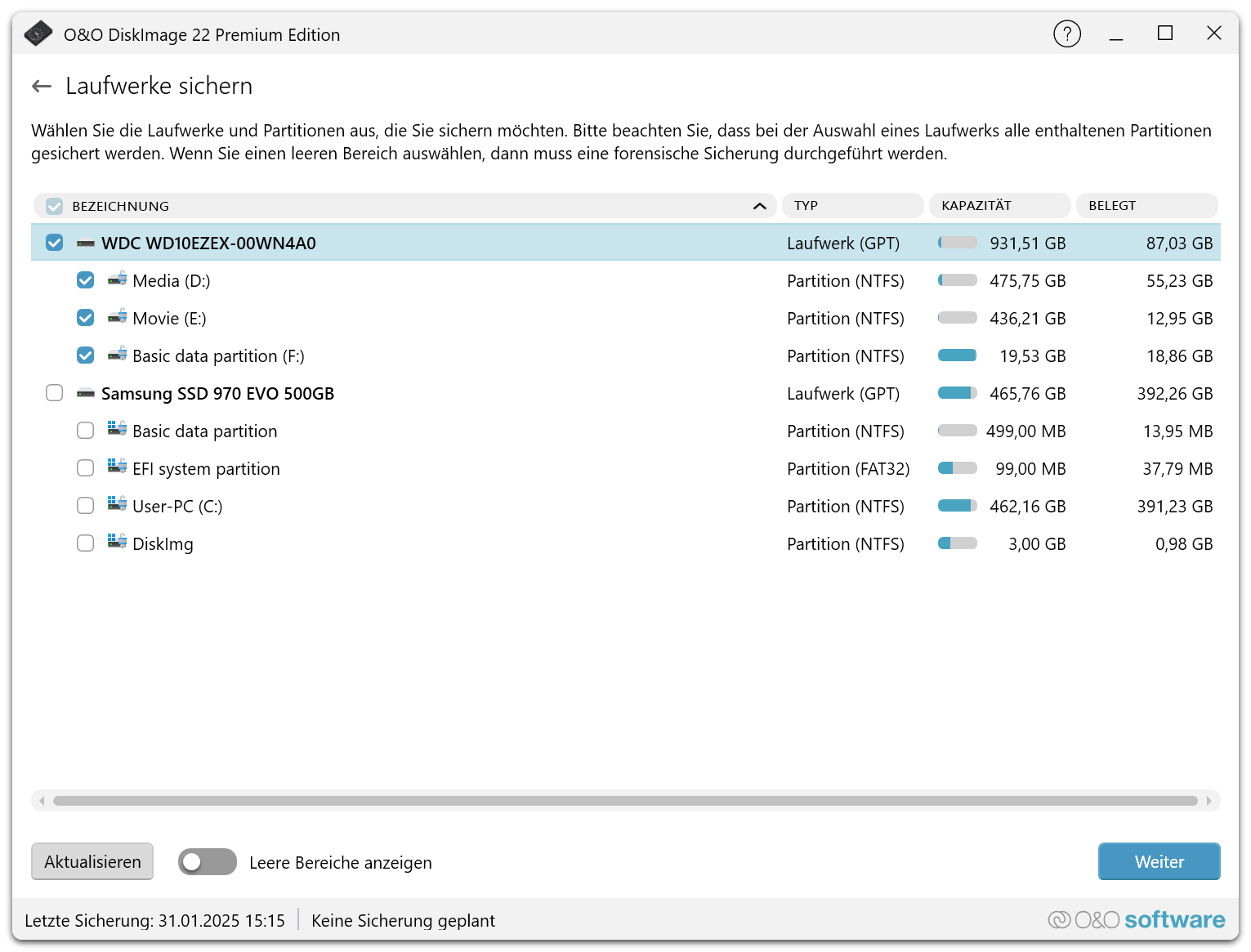 O&O DiskImage 22 Premium - Laufwerke sichern