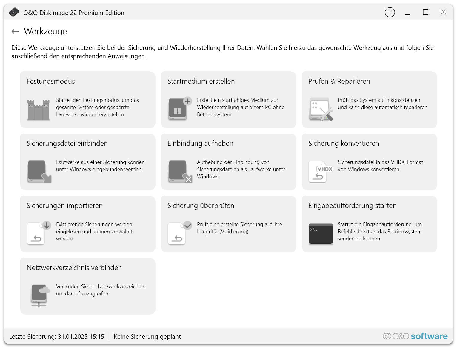 O&O DiskImage 22 Premium - Werkzeuge