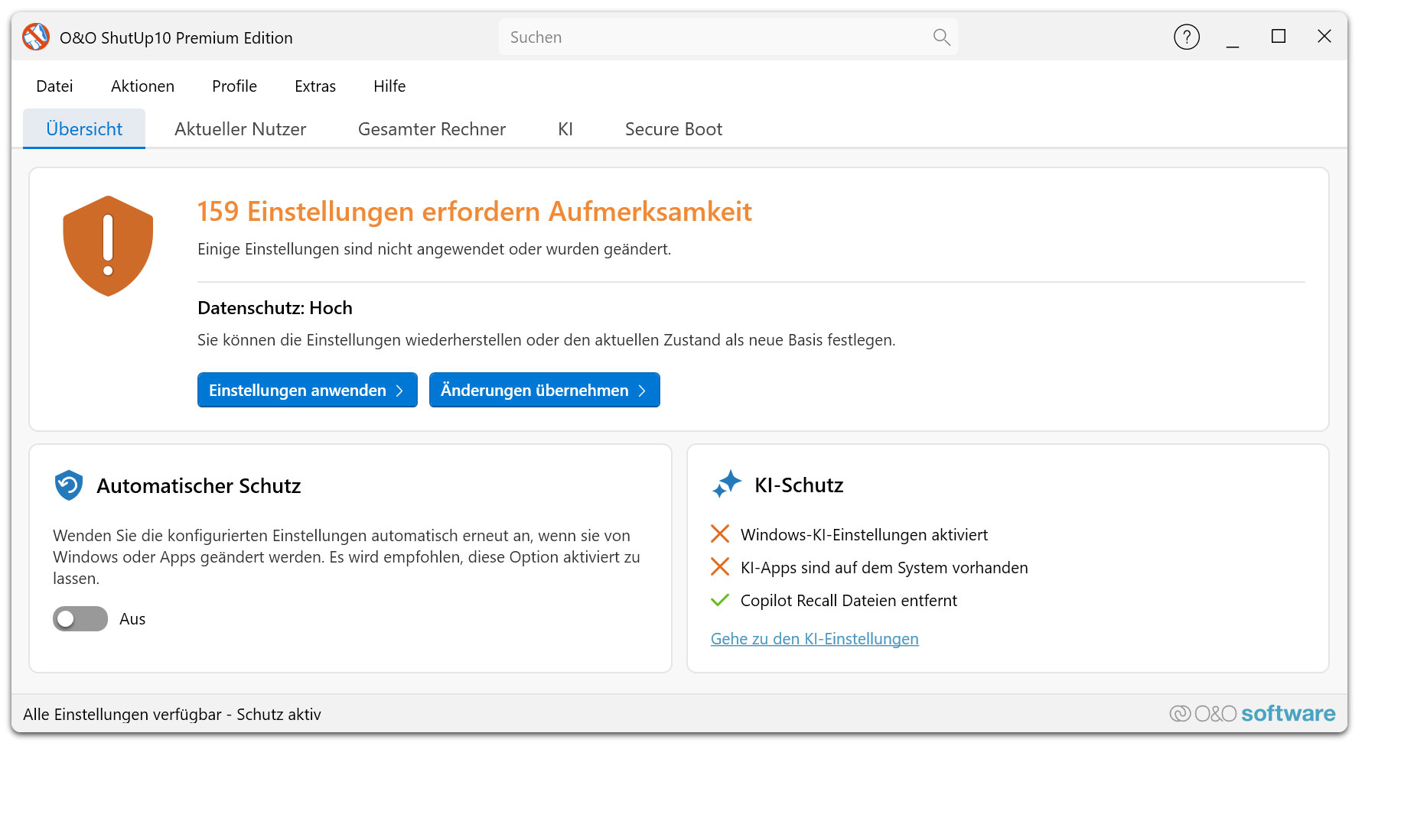 O&O ShutUp10 Premium - Schützen Sie Ihre Privatsphäre in Windows 11 & 10 - dauerhaft und vollautomatisch