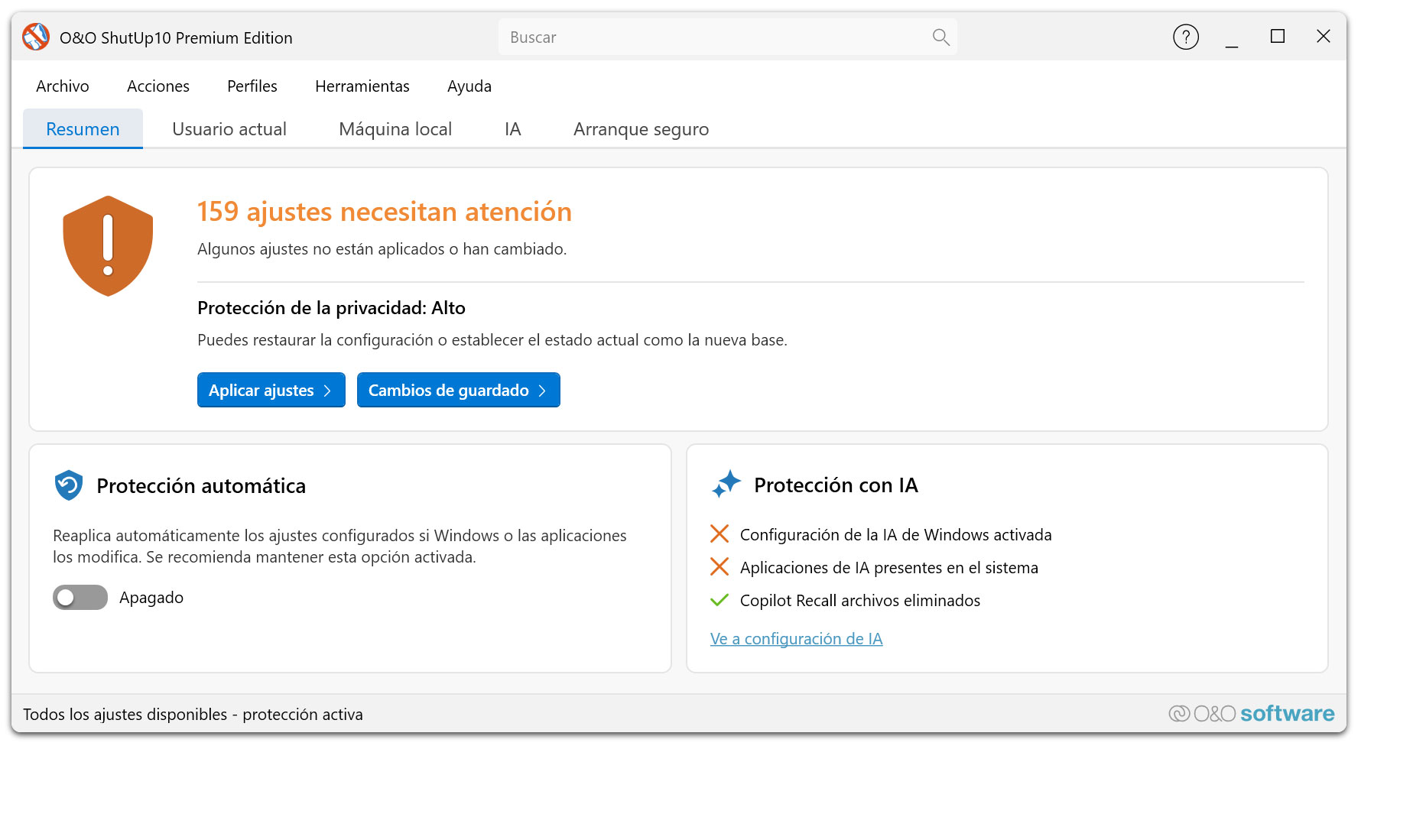 O&O ShutUp10 Premium - Protege tu privacidad en Windows 11 y 10, de forma permanente y totalmente automática