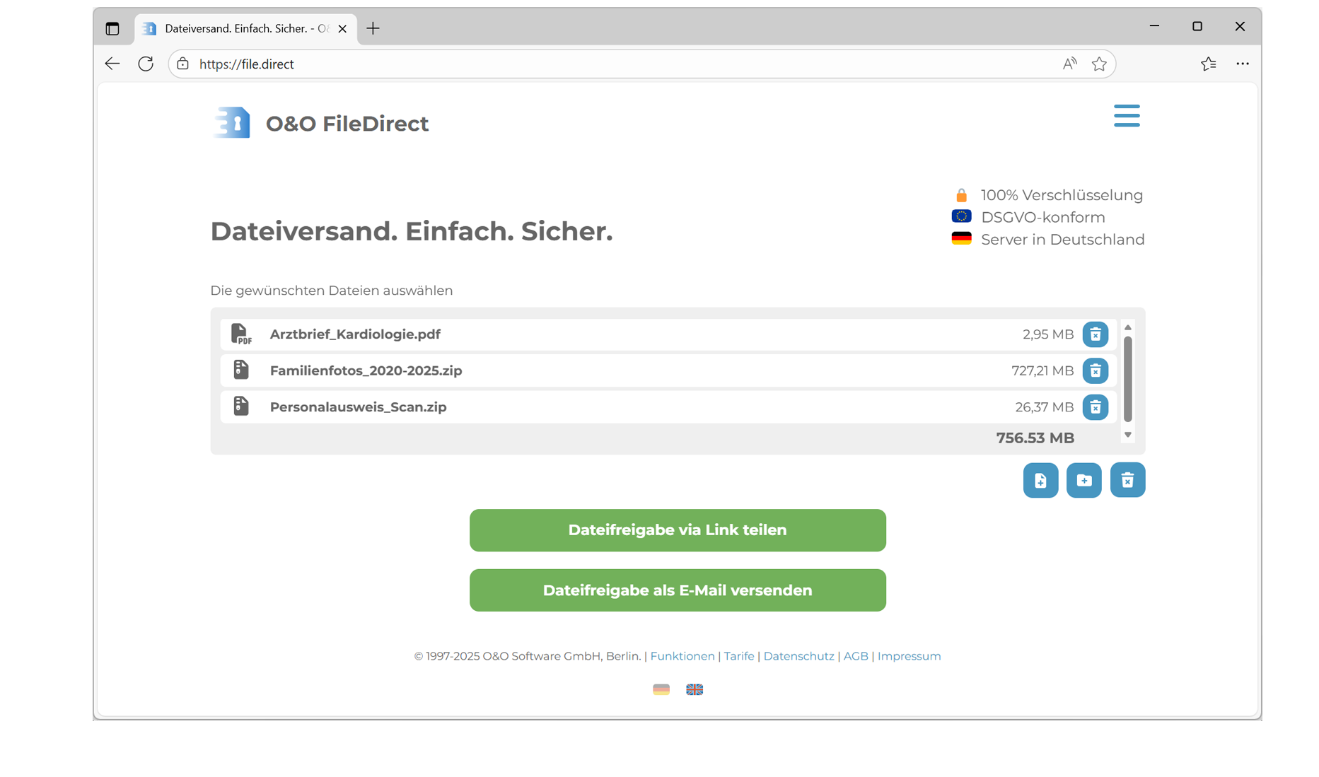 O&O FileDirect - Dateiversand. Einfach. Sicher.