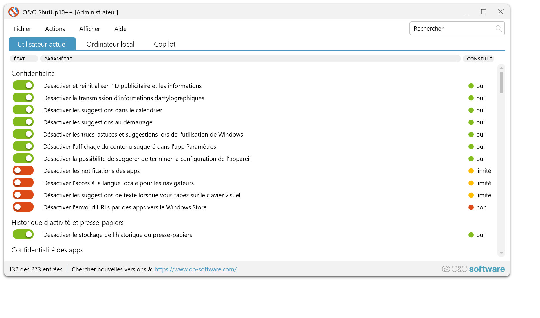 O&O ShutUp10++ - Anti-espionnage pour Windows 10 et 11 !