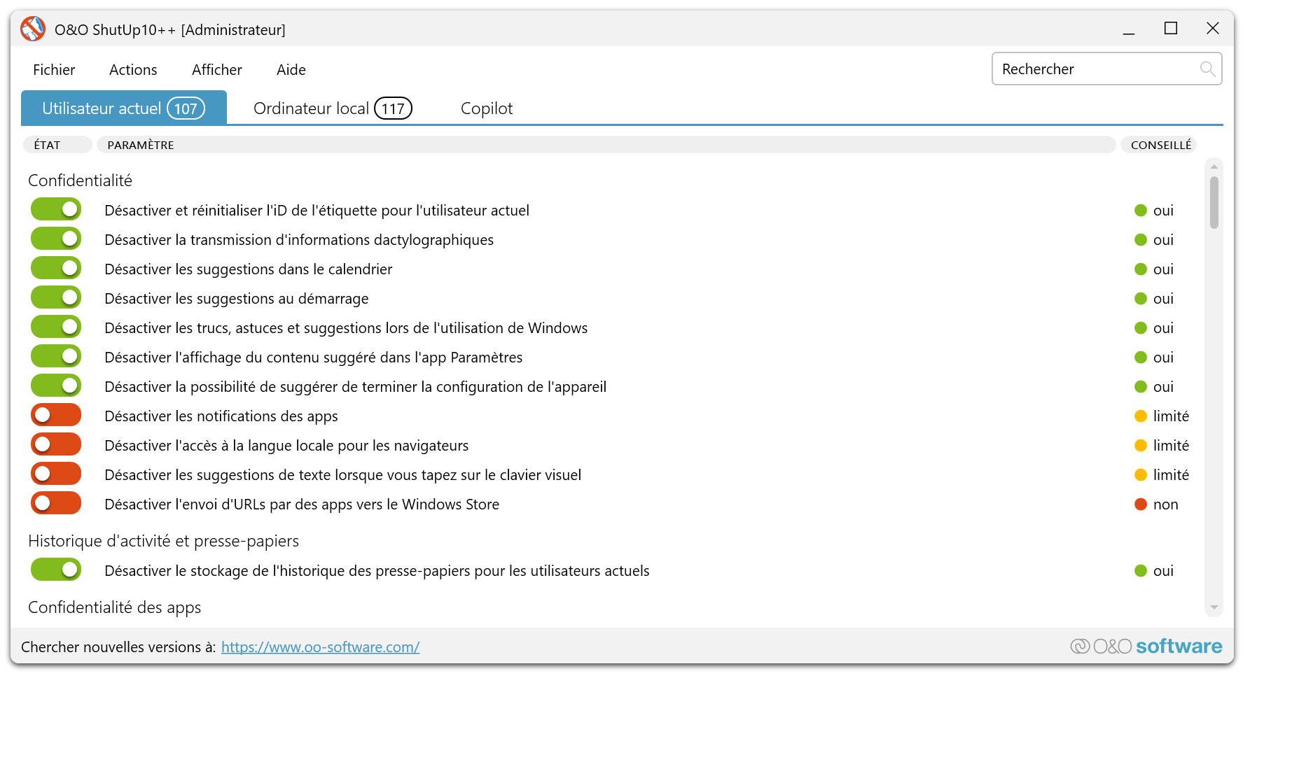 O&O ShutUp10++ - Anti-espionnage pour Windows 10 et 11 !