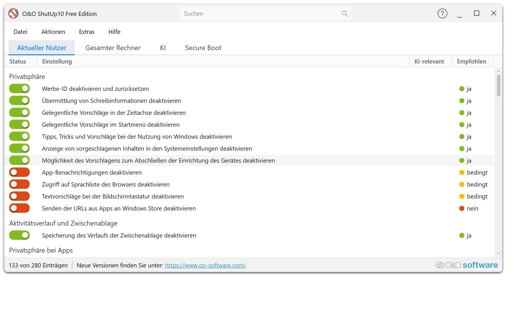 O&O ShutUp10 - Das Antispy-Tool für Windows 10 und 11!