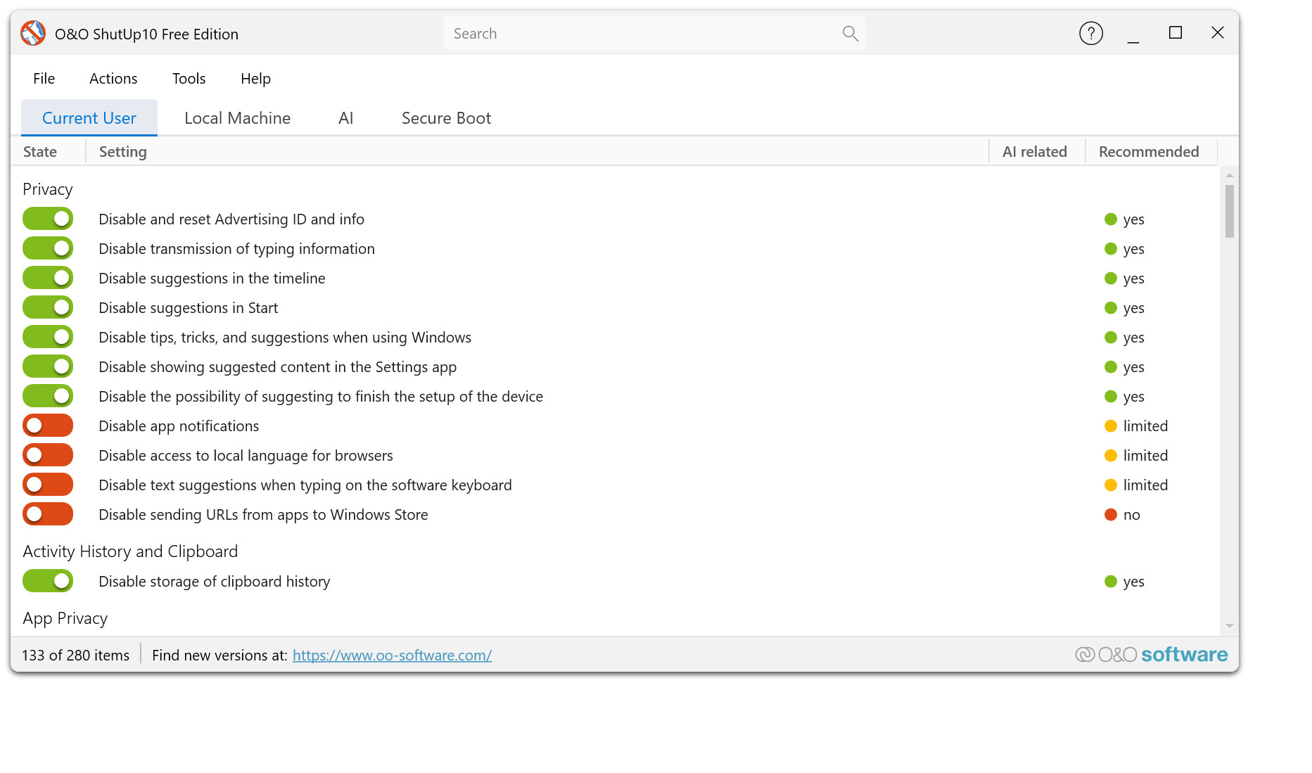 O&O ShutUp10 - The antispy tool for Windows 10 and 11!