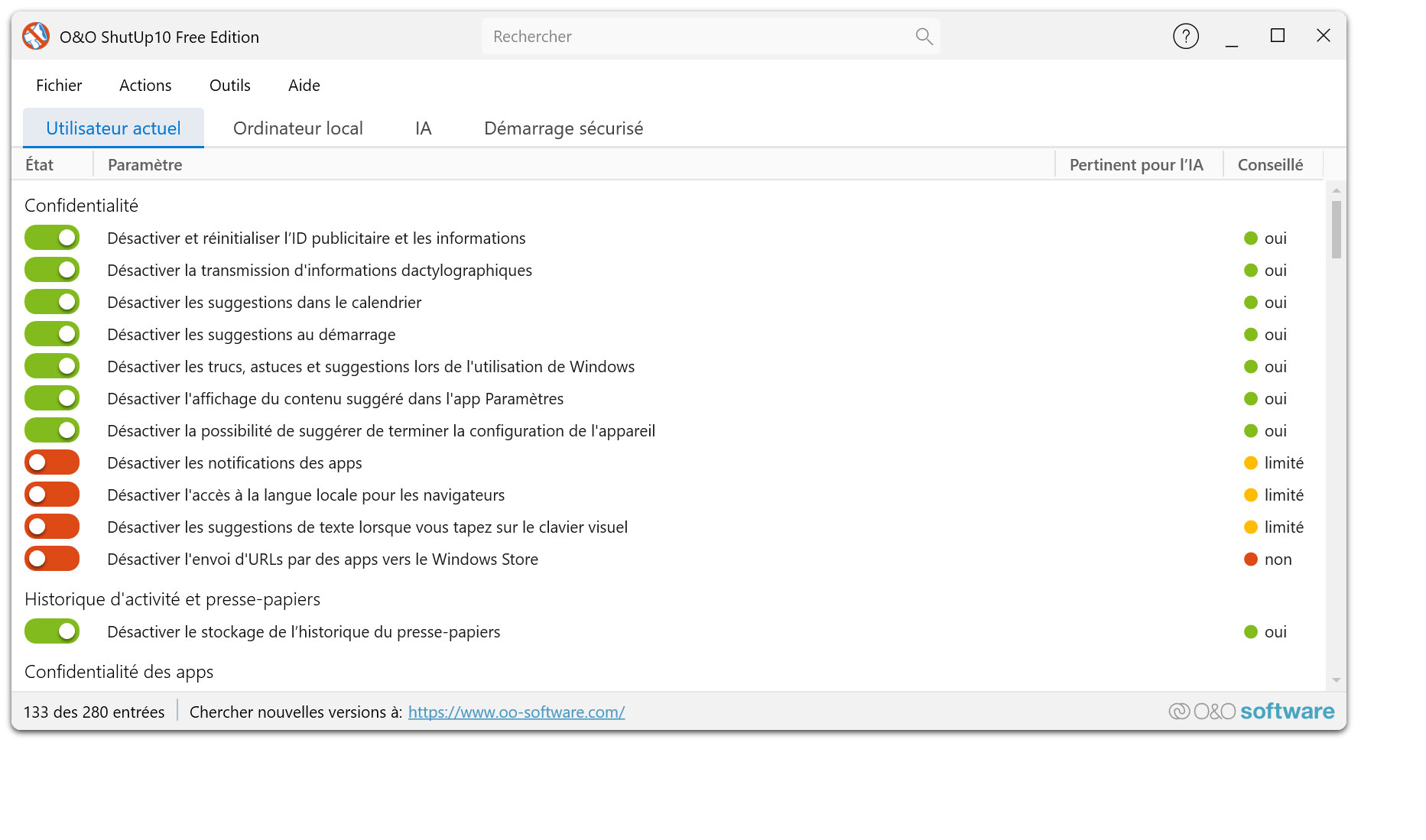 O&O ShutUp10 - L’outil anti-espionnage pour Windows 10 et 11 !