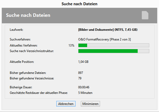 Datenwiederherstellung: Suche nach Dateien