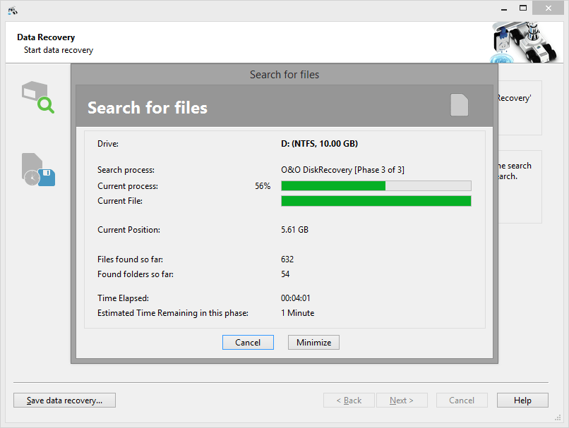 Data recovery process status